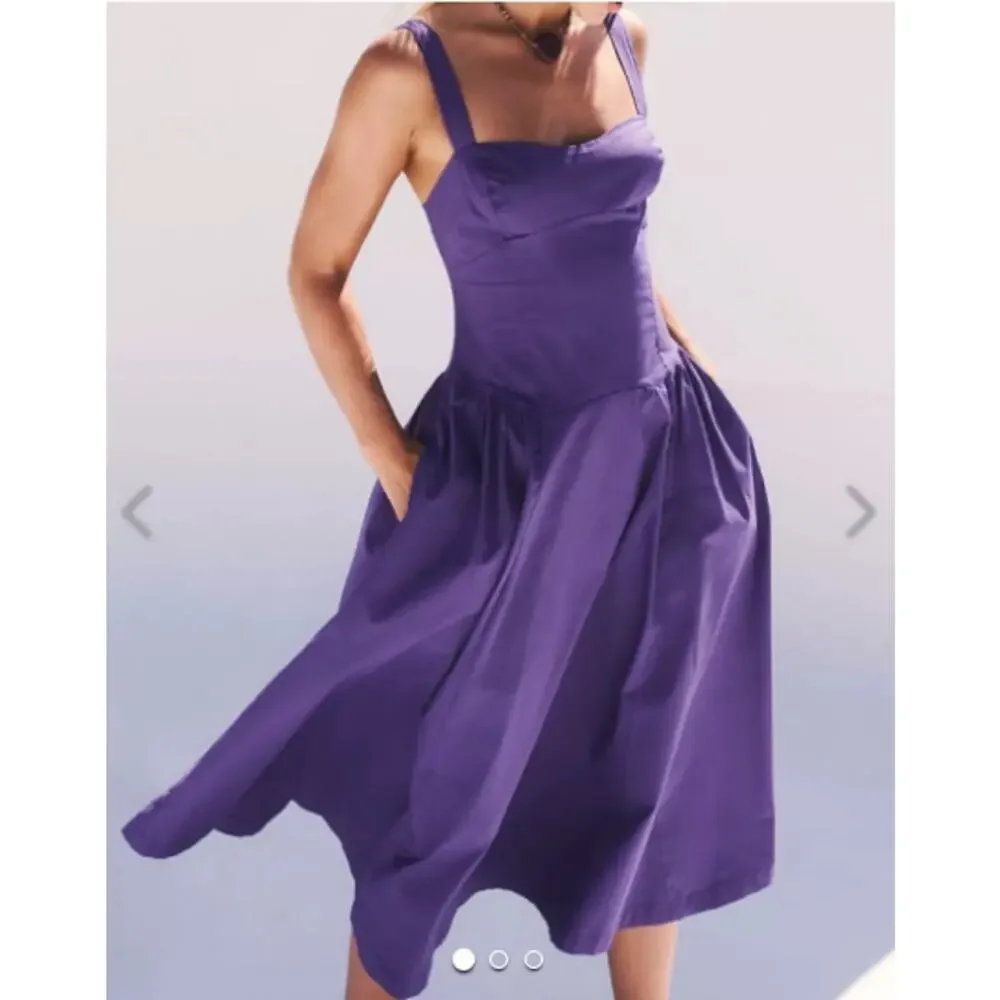 Free People Dress Womens Medium Paolo Midi Purple Sundress Romantic Retro Chic - Picture 1 of 14